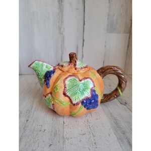 Vintage ceramic pumpkin teapot fall home decor Halloween unique